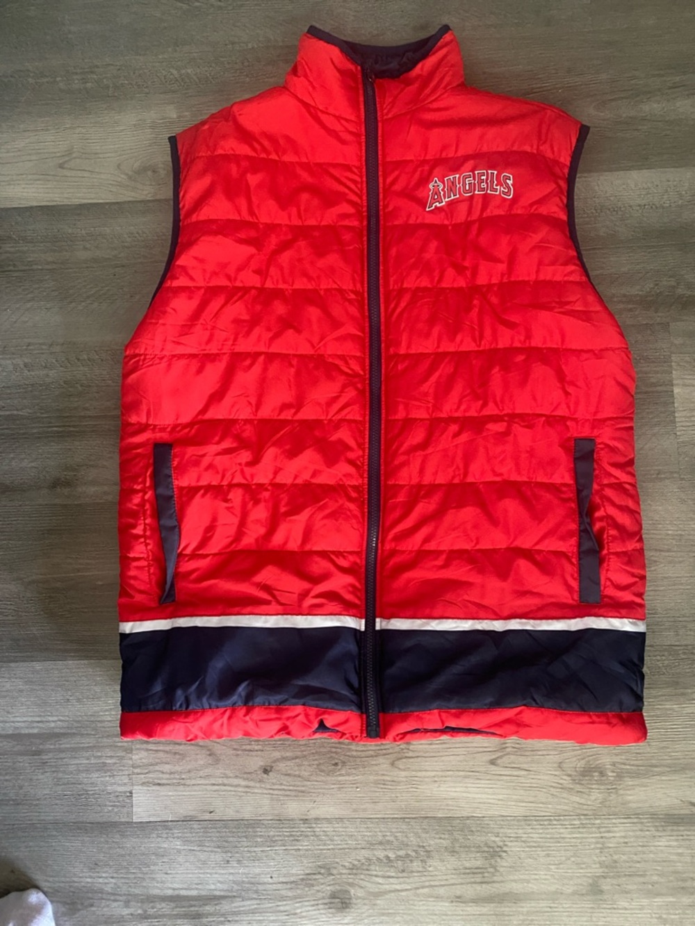 Angels Red Quilted Puffer Vest with Navy Accents